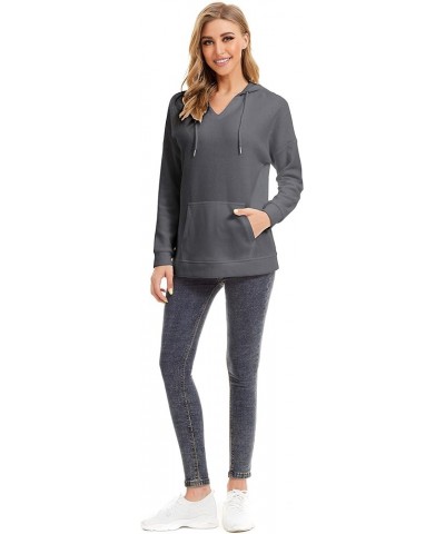 Womens Hoodie Sweatshirts Casual Long Sleeve Tunic V Neck Pullover Tops Dark Grey $13.19 Hoodies & Sweatshirts