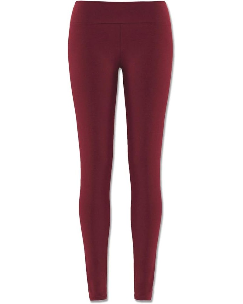 Women's Organic Cotton Leggings, Ladies Full Length Fitted Yoga Pants, Stretchy Solid Color Long Basic Bottoms Burgundy $30.2...