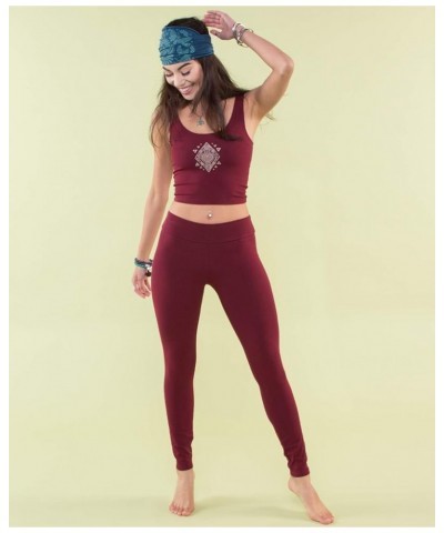 Women's Organic Cotton Leggings, Ladies Full Length Fitted Yoga Pants, Stretchy Solid Color Long Basic Bottoms Burgundy $30.2...