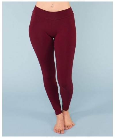 Women's Organic Cotton Leggings, Ladies Full Length Fitted Yoga Pants, Stretchy Solid Color Long Basic Bottoms Burgundy $30.2...