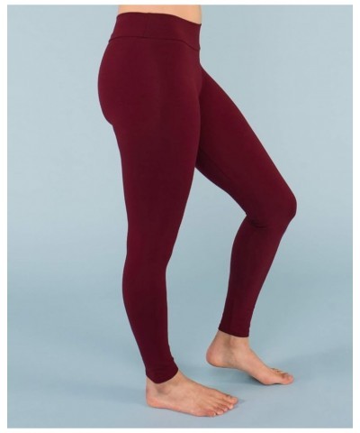 Women's Organic Cotton Leggings, Ladies Full Length Fitted Yoga Pants, Stretchy Solid Color Long Basic Bottoms Burgundy $30.2...