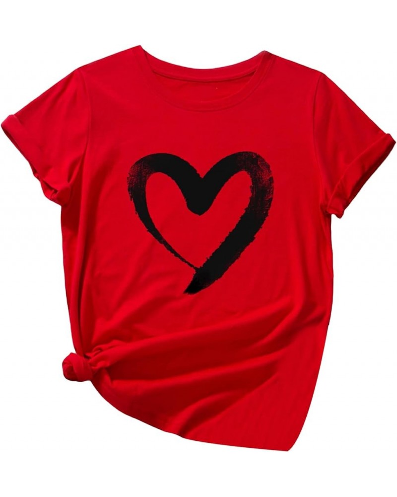 Women's Letter Print Graphic Tees Short Sleeve Tops Casual Summer T Shirt Red Heart $11.99 T-Shirts