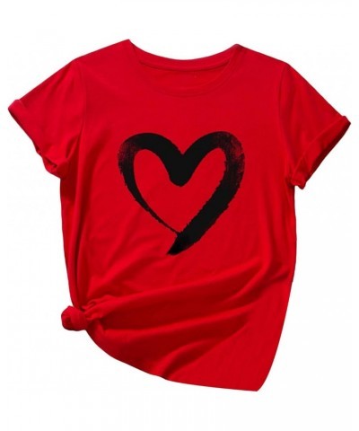 Women's Letter Print Graphic Tees Short Sleeve Tops Casual Summer T Shirt Red Heart $11.99 T-Shirts