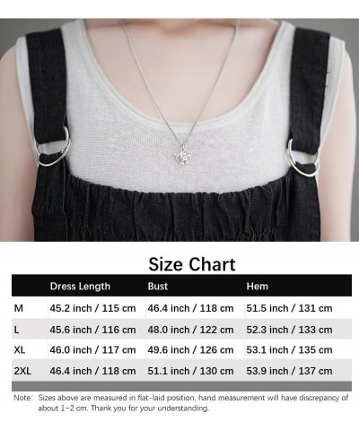 Denim Jumper Dress for Women Loose Version Baggy Style Maxi Length Adjustable Straps Wide Hemline Black $19.78 Dresses