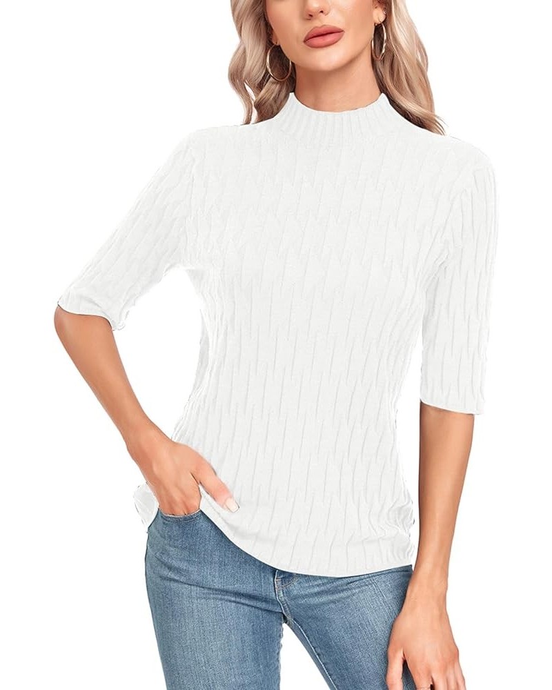 Women’s Mock Neck Short Sleeve Sweater 2024 Spring Summer Pullover Shirt Tops Casual Knit Sweater Blouses 52-white $17.39 Swe...