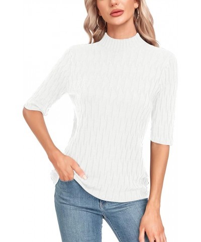 Women’s Mock Neck Short Sleeve Sweater 2024 Spring Summer Pullover Shirt Tops Casual Knit Sweater Blouses 52-white $17.39 Swe...