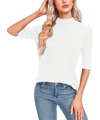 Women’s Mock Neck Short Sleeve Sweater 2024 Spring Summer Pullover Shirt Tops Casual Knit Sweater Blouses 52-white $17.39 Swe...