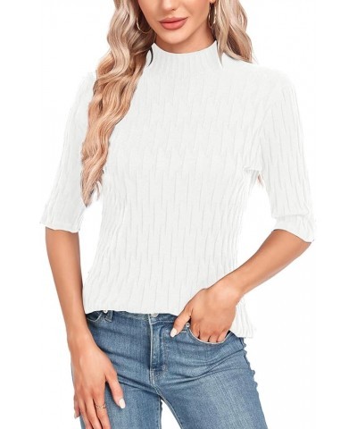 Women’s Mock Neck Short Sleeve Sweater 2024 Spring Summer Pullover Shirt Tops Casual Knit Sweater Blouses 52-white $17.39 Swe...