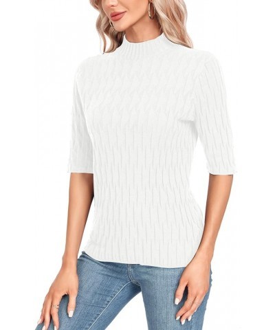 Women’s Mock Neck Short Sleeve Sweater 2024 Spring Summer Pullover Shirt Tops Casual Knit Sweater Blouses 52-white $17.39 Swe...