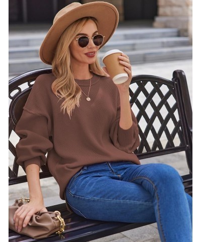 Womens 2023 Fall Casual Sweaters Batwing Long Sleeve Side Slit Oversized Sweaters Trendy Crew Neck Knit Pullover Tops Light C...