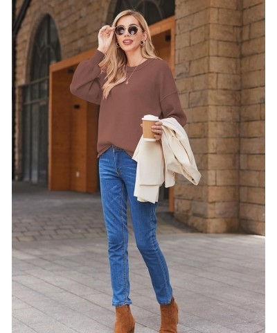 Womens 2023 Fall Casual Sweaters Batwing Long Sleeve Side Slit Oversized Sweaters Trendy Crew Neck Knit Pullover Tops Light C...