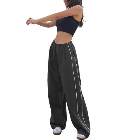 Women Baggy Cargo Pants High Waist Oversized Parachute Pants Casual Striped Print Loose Wide Leg Pants Streetwear A Grey $10....