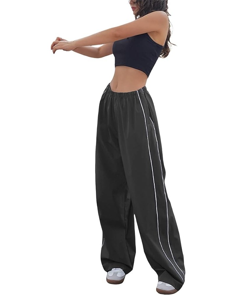 Women Baggy Cargo Pants High Waist Oversized Parachute Pants Casual Striped Print Loose Wide Leg Pants Streetwear A Grey $10....