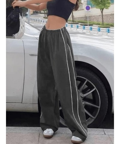 Women Baggy Cargo Pants High Waist Oversized Parachute Pants Casual Striped Print Loose Wide Leg Pants Streetwear A Grey $10....