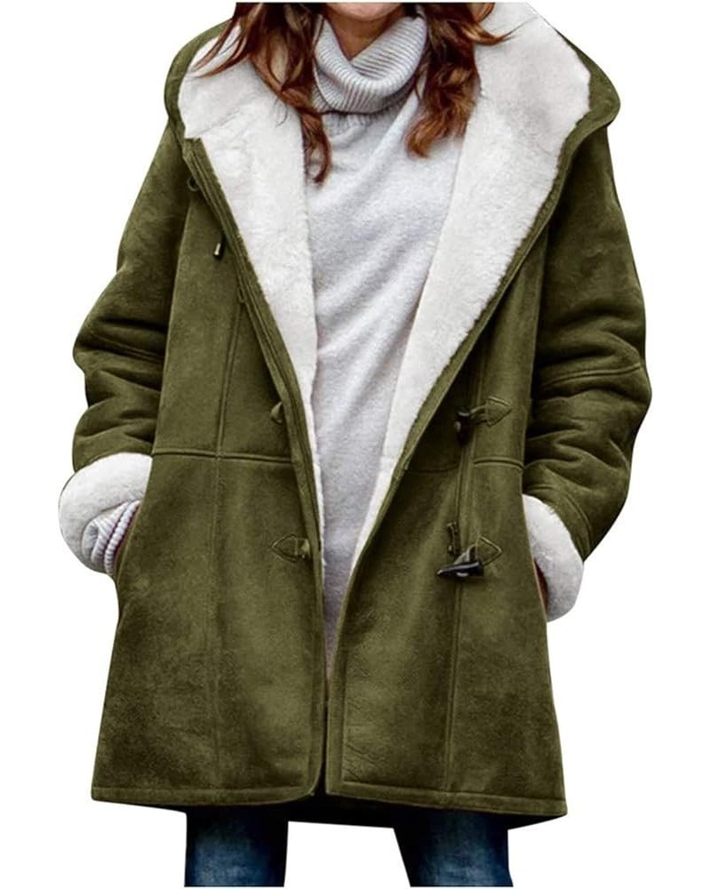 Women's Casual Winter Hoodies Pullover Warm Lined Flannel Jacket Button Up Mid Length Fuzzy Sweatshirt Coat S Army Green $16....