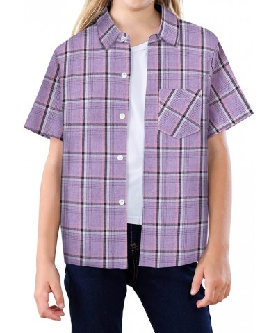 Girls Womens Short Sleeve Summer Button Down Shirts, 12 Months - XL Youth Purple $6.82 Blouses