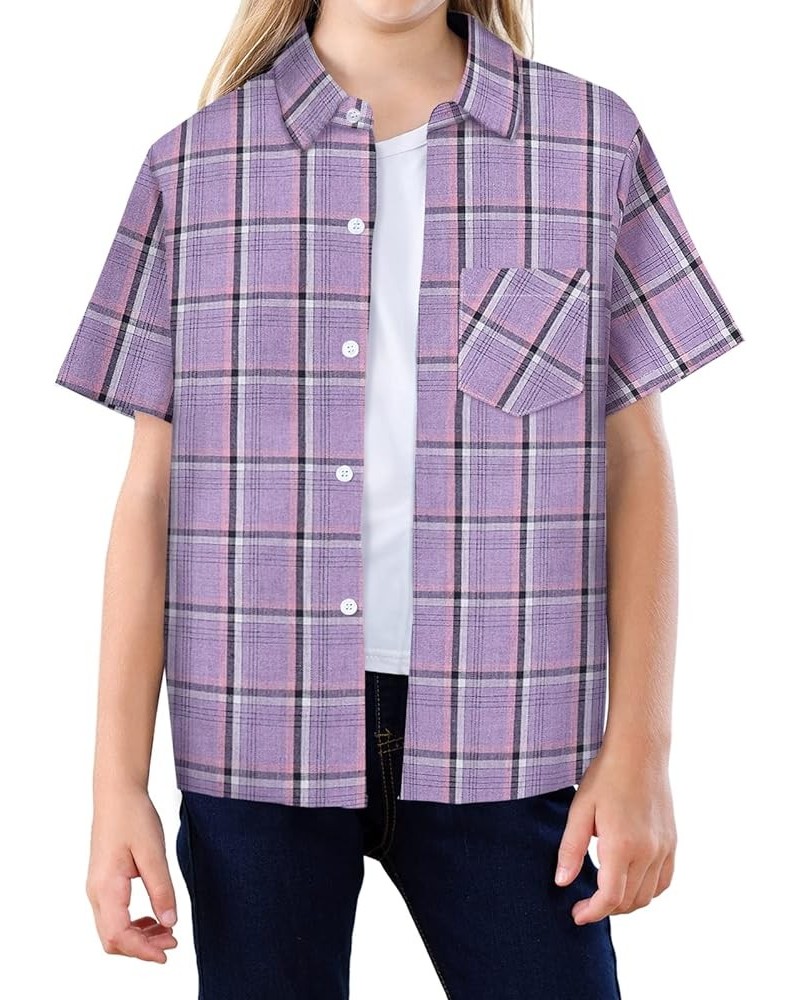 Girls Womens Short Sleeve Summer Button Down Shirts, 12 Months - XL Youth Purple $6.82 Blouses