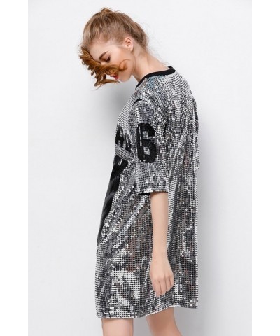 Sparkle Glitter Sequins Hip Hop Jazz Dancing T-Shirt Dress Plus Size Clubwear Silver $17.84 Dresses