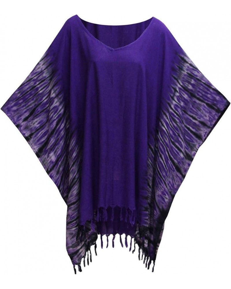 ATM Tie Dye Poncho Caftan Kaftan Tunic Blouse Cover Up Handmade Plus Size Purple $15.05 Blouses