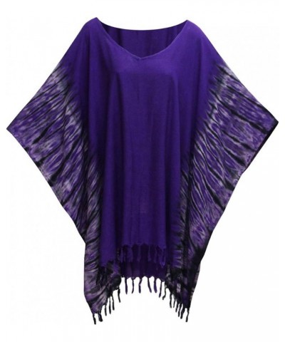 ATM Tie Dye Poncho Caftan Kaftan Tunic Blouse Cover Up Handmade Plus Size Purple $15.05 Blouses