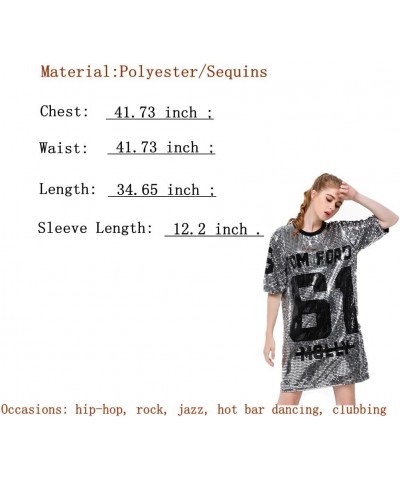 Sparkle Glitter Sequins Hip Hop Jazz Dancing T-Shirt Dress Plus Size Clubwear Silver $17.84 Dresses