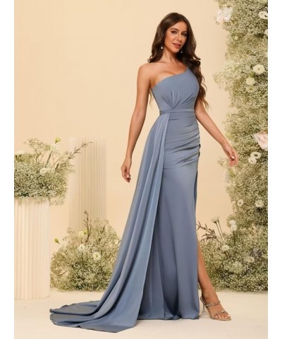 One Shoulder Bridesmaid Dresses for Women 2024 Mermaid Satin Formal Party Dresses for Evening with Slit RO086 Lavender $38.49...