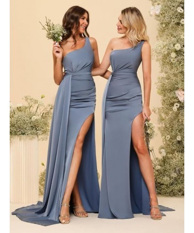 One Shoulder Bridesmaid Dresses for Women 2024 Mermaid Satin Formal Party Dresses for Evening with Slit RO086 Lavender $38.49...