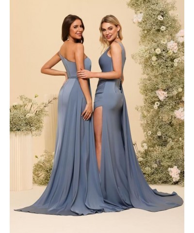 One Shoulder Bridesmaid Dresses for Women 2024 Mermaid Satin Formal Party Dresses for Evening with Slit RO086 Lavender $38.49...