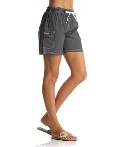 Women's Board Shorts Quick Dry Drawstring Sports Summer Bottom Swim Shorts with Pocket 26150 Gray $13.76 Swimsuits