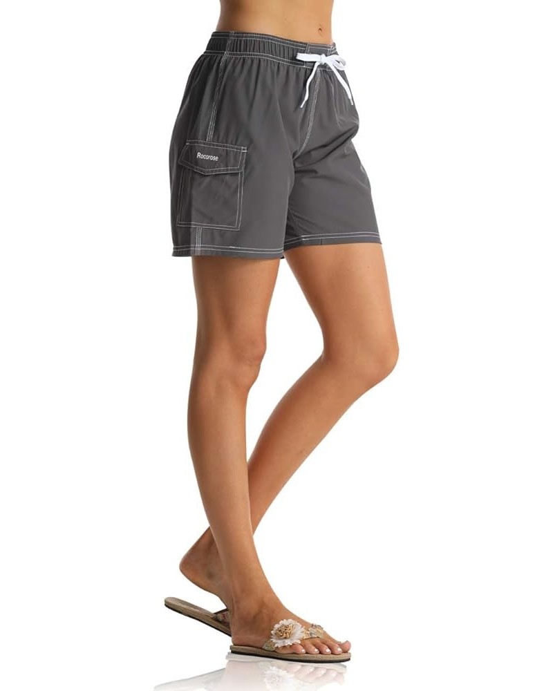 Women's Board Shorts Quick Dry Drawstring Sports Summer Bottom Swim Shorts with Pocket 26150 Gray $13.76 Swimsuits