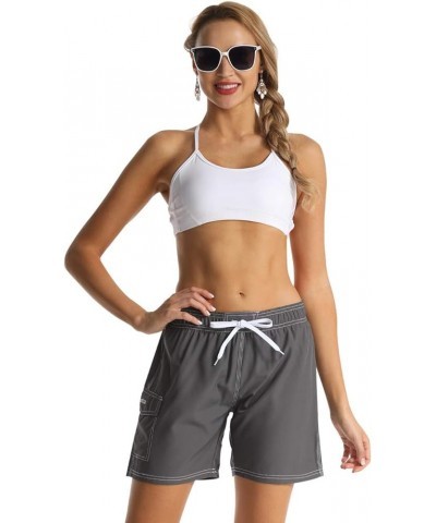 Women's Board Shorts Quick Dry Drawstring Sports Summer Bottom Swim Shorts with Pocket 26150 Gray $13.76 Swimsuits