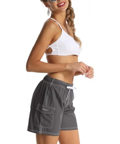 Women's Board Shorts Quick Dry Drawstring Sports Summer Bottom Swim Shorts with Pocket 26150 Gray $13.76 Swimsuits