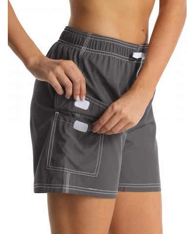 Women's Board Shorts Quick Dry Drawstring Sports Summer Bottom Swim Shorts with Pocket 26150 Gray $13.76 Swimsuits