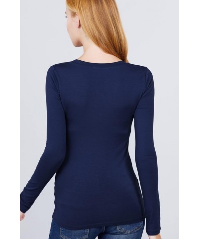 Women's Solid Plain Casual Scoop Neck Long Sleeves Tee T-Shirt Tops True Navy $8.36 T-Shirts