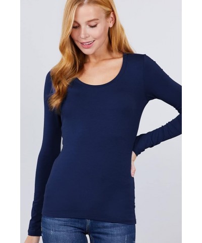 Women's Solid Plain Casual Scoop Neck Long Sleeves Tee T-Shirt Tops True Navy $8.36 T-Shirts