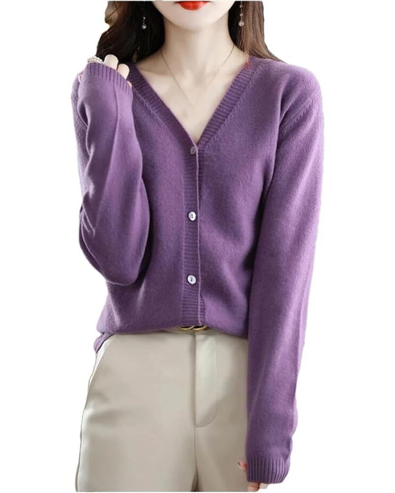 Women 100% Merino Wool Cardigan Sweater Soft Knitted Button Down Cardigans Solid Base Layer Jumper Purple $36.00 Sweaters