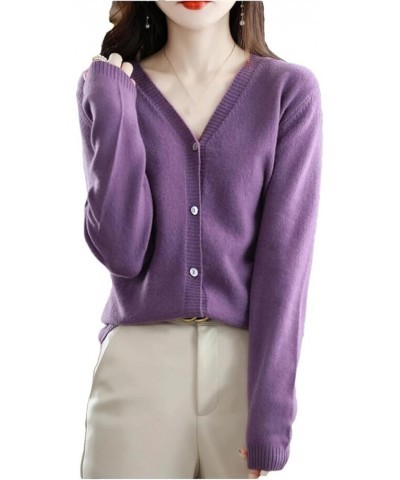 Women 100% Merino Wool Cardigan Sweater Soft Knitted Button Down Cardigans Solid Base Layer Jumper Purple $36.00 Sweaters