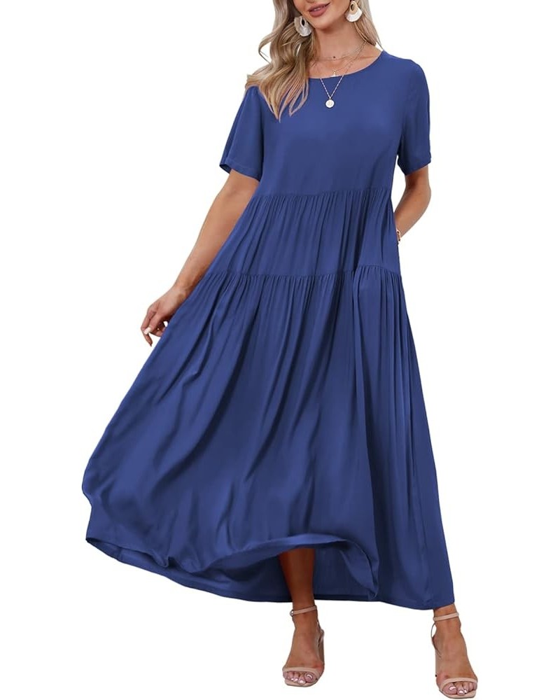 Women Casual Loose Bohemian Floral Dress Casual Dress 1- Navy Blue $25.49 Dresses