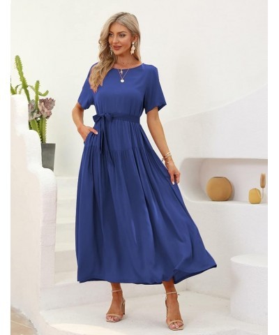 Women Casual Loose Bohemian Floral Dress Casual Dress 1- Navy Blue $25.49 Dresses