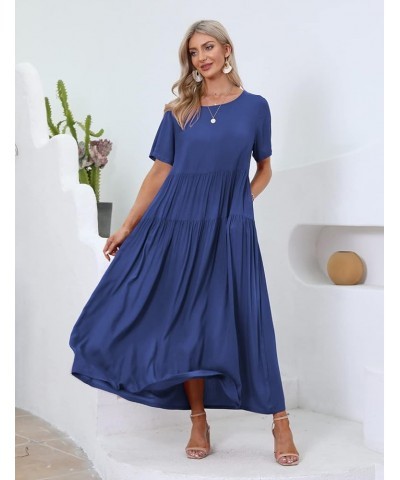 Women Casual Loose Bohemian Floral Dress Casual Dress 1- Navy Blue $25.49 Dresses