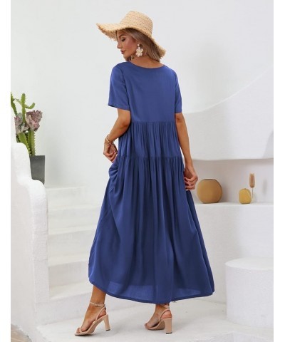 Women Casual Loose Bohemian Floral Dress Casual Dress 1- Navy Blue $25.49 Dresses