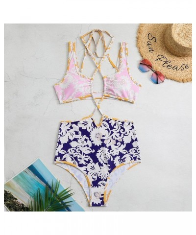 Women 3 Piece Bikini Swimsuits with Cover up Skirt Vintage Floral Print Bathing Suits Beach Swimwear Set Dark Blue $25.12 Swi...