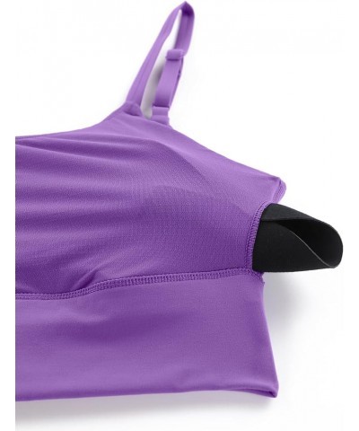 Adjustable Longline Sports Bra for Women - V Back Wireless Workout Padded Yoga Bra Cropped Tank Tops Camisole Royal Lilac $15...