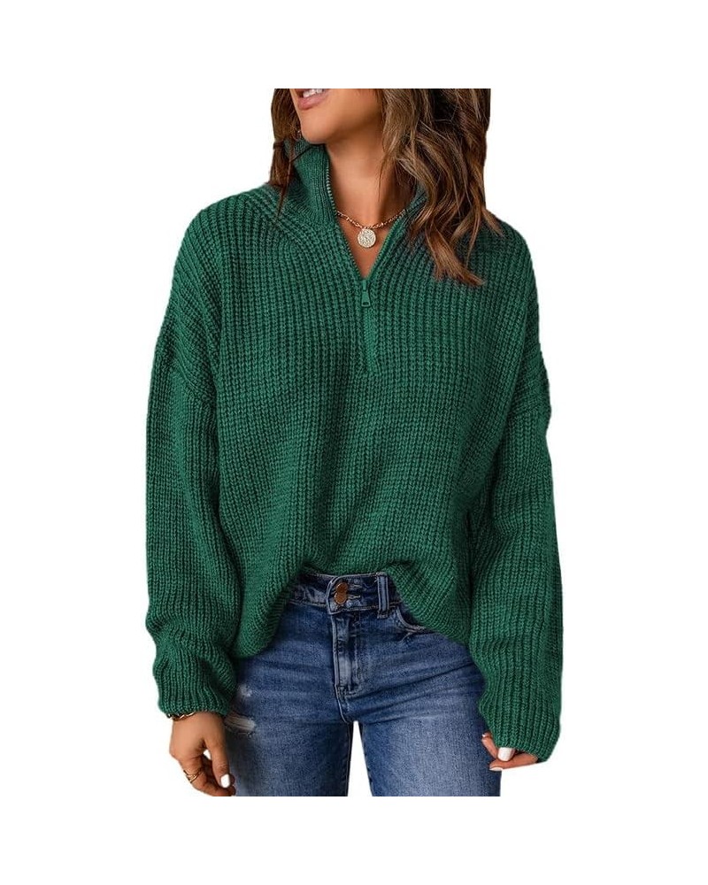 Womens Sweaters Long Sleeve 1/4 Zip Pullover Polo V Neck Dressy Casual Tops B Green $22.50 Sweaters