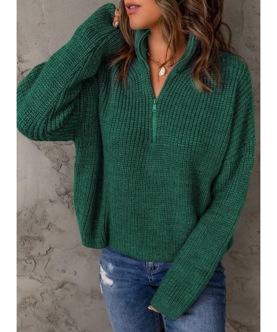 Womens Sweaters Long Sleeve 1/4 Zip Pullover Polo V Neck Dressy Casual Tops B Green $22.50 Sweaters