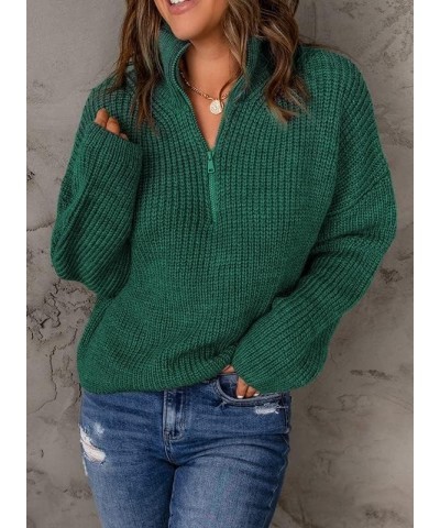 Womens Sweaters Long Sleeve 1/4 Zip Pullover Polo V Neck Dressy Casual Tops B Green $22.50 Sweaters