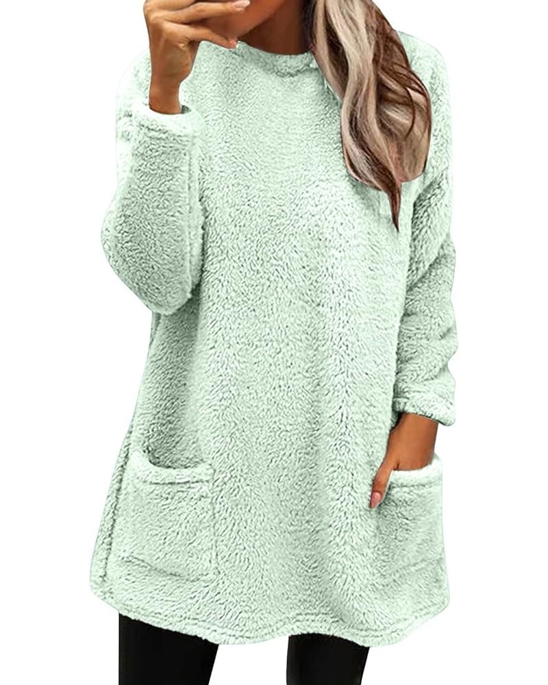 Womens 2023 Winter Fleece Jacket Sweater Warm Solid Color Outerwear Lightweight Casual Loose Coat with Pockets 4-mint Green $...