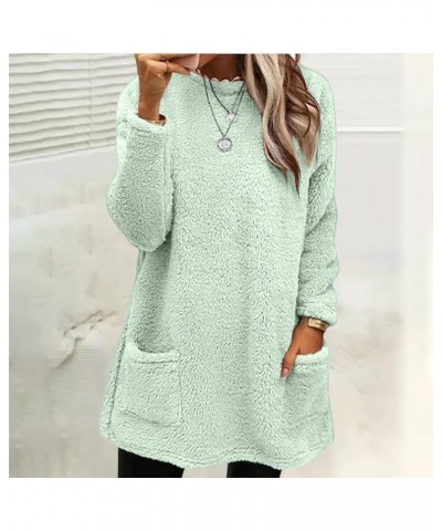 Womens 2023 Winter Fleece Jacket Sweater Warm Solid Color Outerwear Lightweight Casual Loose Coat with Pockets 4-mint Green $...