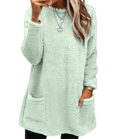 Womens 2023 Winter Fleece Jacket Sweater Warm Solid Color Outerwear Lightweight Casual Loose Coat with Pockets 4-mint Green $...