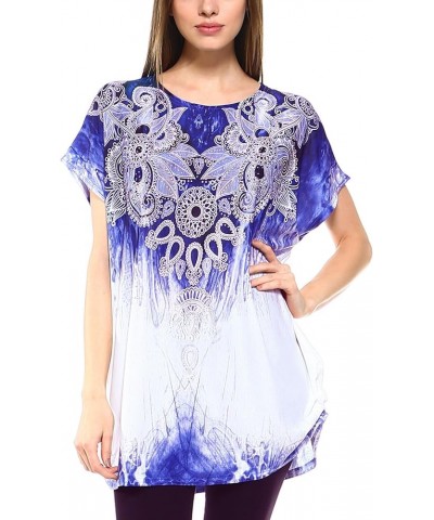 Women's Casual Summer Short Sleeve Print Tunic Loose fit Top Pt05-purple $10.39 Tops